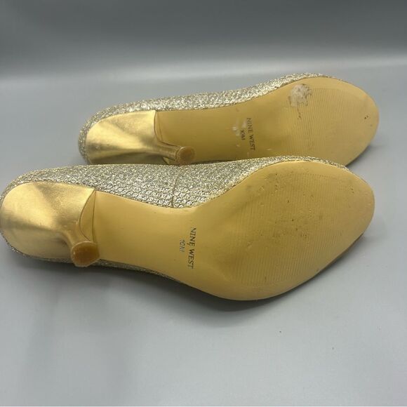 Nine West Open Toe Gold Glitter Heels - Picture 6 of 7